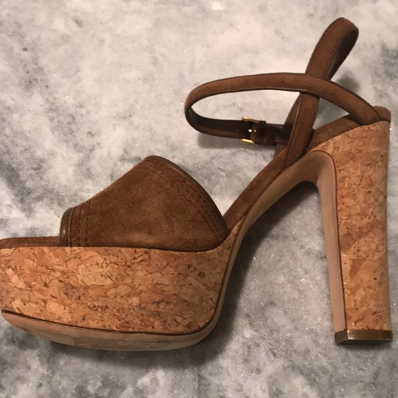 GUCCI Cork Suede Brown Platform Heels NWOB - Picture 8 of 15